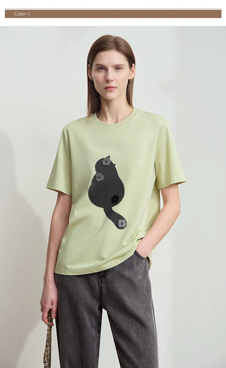 Damen T-Shirt im College-Stil aus leicht elastischem Lyocell mit minimalistischen Druck