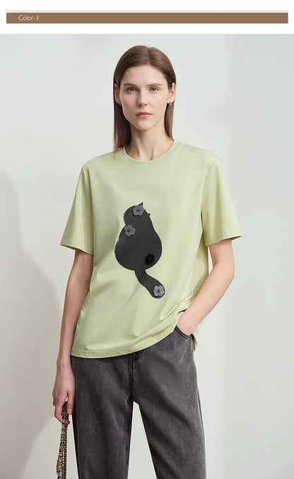 Damen T-Shirt im College-Stil aus leicht elastischem Lyocell mit minimalistischen Druck