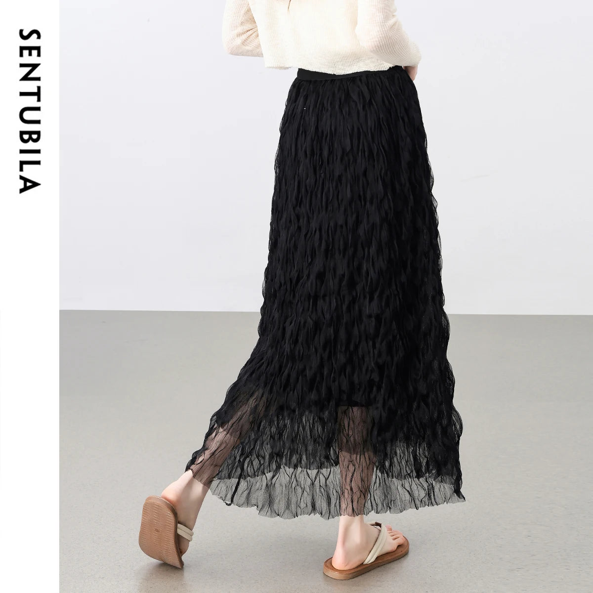 Damen Netzrock im süßen Stil mit Rüschen und hoher Taille