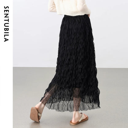 Damen Netzrock im süßen Stil mit hoher Taille und Rüschen