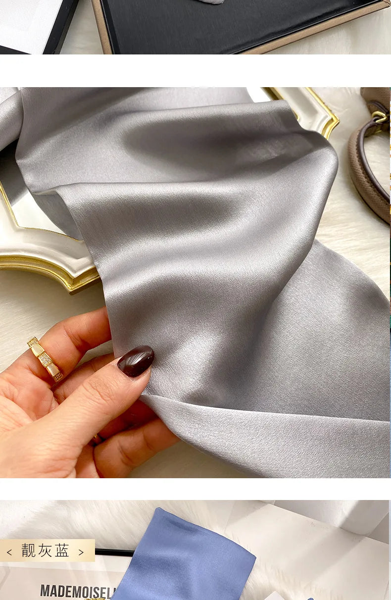 Damen Seidenschal dünn Taschenband Foulard Haarband Stirnband bedruckt B