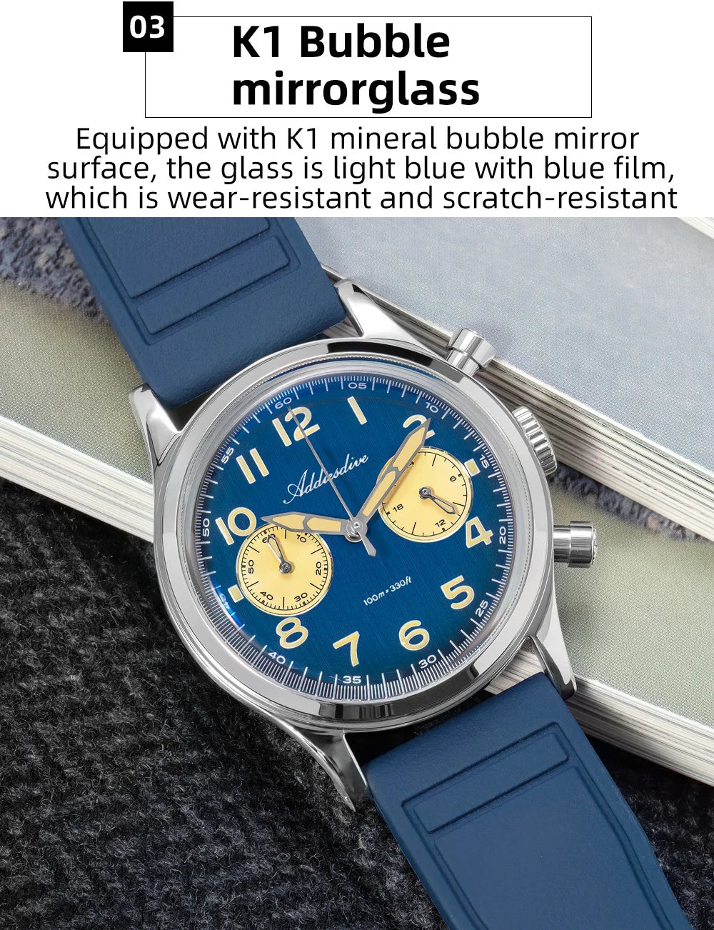 Herren-Chronograph mit VK64-Quarzwerk und Bubble-Glas