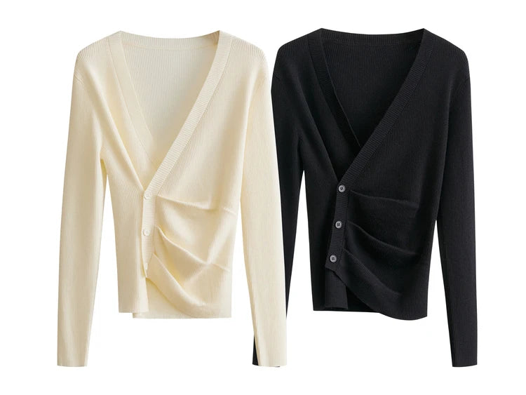 Damen V-Ausschnitt Pullover Kaschmir Slim Shirring Büro Frühling