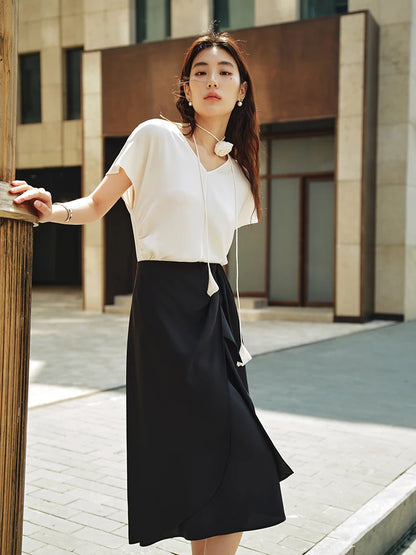 Langarm-Bluse aus 100% Baumwolle in Rosa mit Polo-Kragen und Fake-Layer-Design – Perfekt für den Frühling