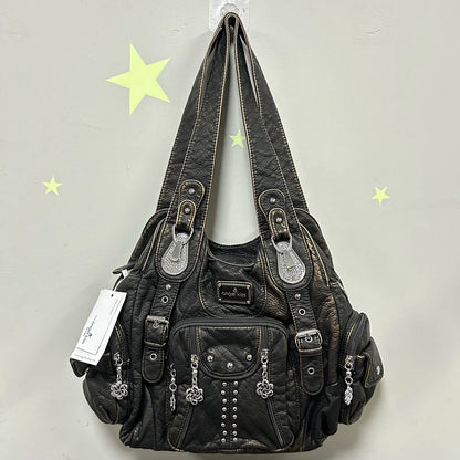 Damen-Schultertasche Aus PU-Leder Große Kapazität Vintage Stil Für Alltag Mit Viel Stauraum