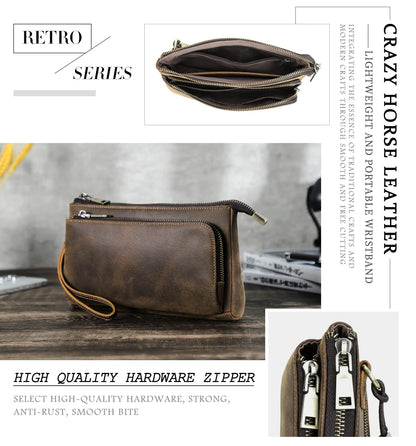 Braune Lederhandtasche im Retro-Stil mit Reißverschluss und Trageschlaufe