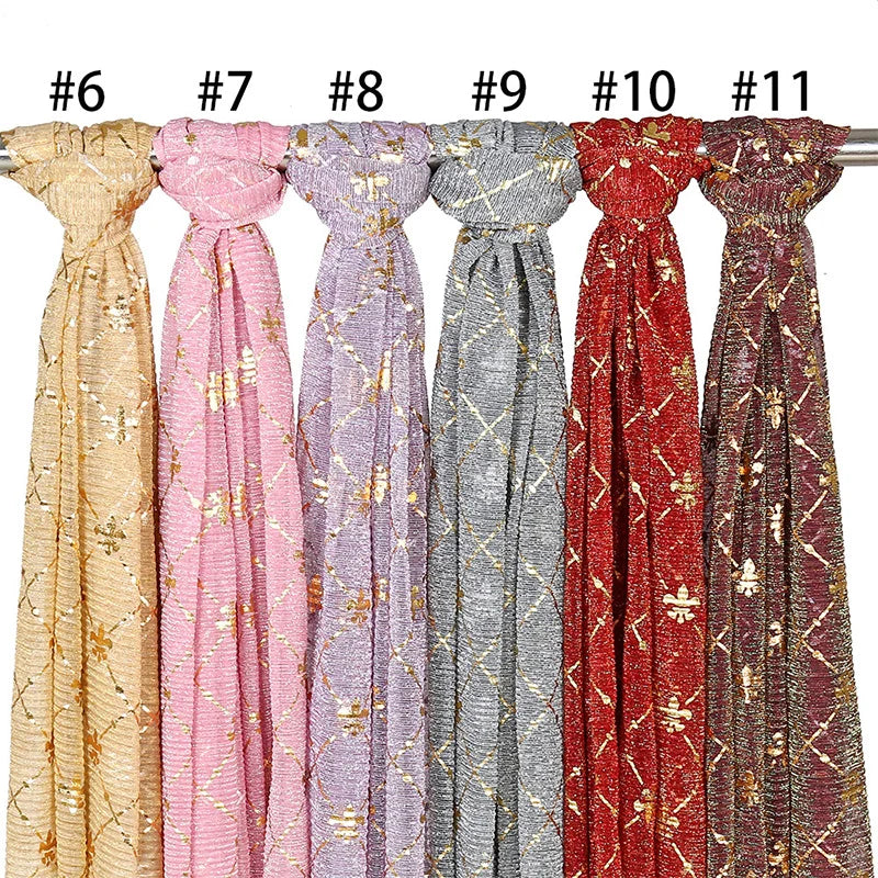 Damen Chiffon Hijab Schal Glitzer Gold Silber muslimisch Kopftuch einfarbig