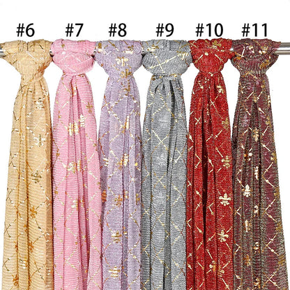Damen Chiffon Hijab Schal Glitzer Gold Silber muslimisch Kopftuch einfarbig