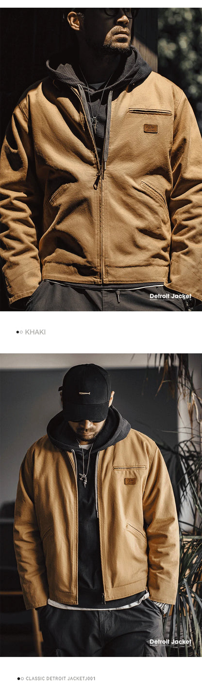 Herren Jacke Retro Canvas Detroit schwere Taschen Reverskragen Reißverschlussmantel