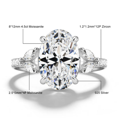 Damen-Verlobungsring Moissanit Oval 4,5 Karat Aus Sterling-Silber Verlobungs- und Alltagsschmuck