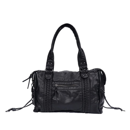 Damen-Handtasche aus PU-Leder Weinrot Großes Fassungsvermögen Schultertasche Boston-Stil