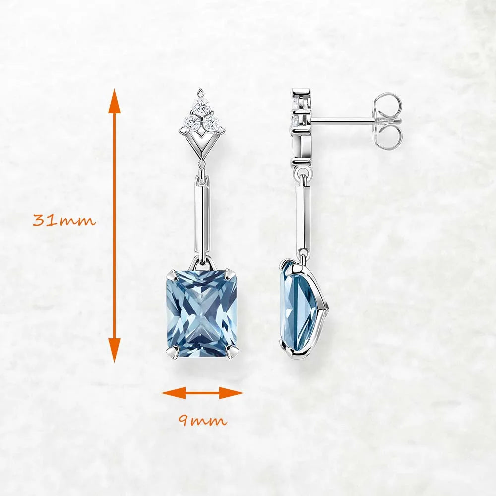 Damen-Tropfenohrringe Aquamarin quadratisch aus Sterlingsilber