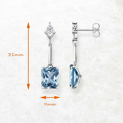 Damen-Tropfenohrringe Aquamarin quadratisch aus Sterlingsilber