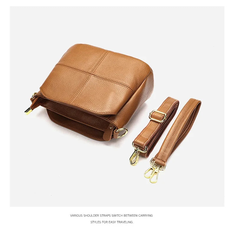 Damen-Schultertasche aus Leder Vintage Schwarz Großes Fassungsvermögen Crossbody-Tasche