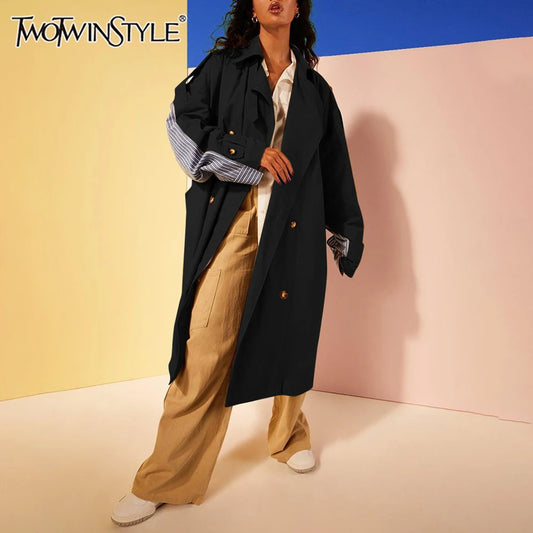 Colorblock-Denim-Blazer für Damen mit Notch-Kragen und Kettendetail – Langarm-Patchwork-Design für einen schicken Look