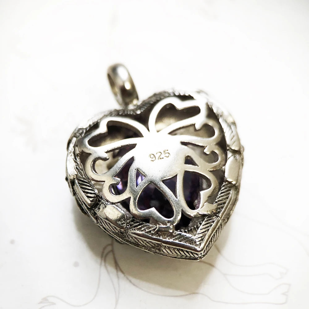 Damen-Charm-Anhänger lila geflügeltes Herz Glamour aus Sterlingsilber