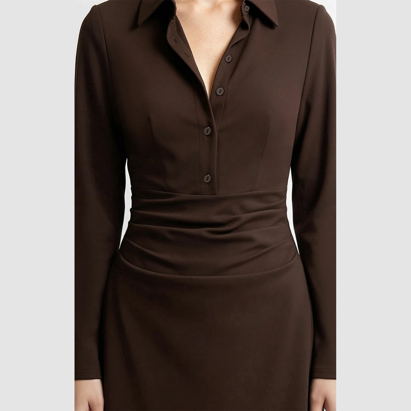 Elegantes Gestricktes Kleid Damen Knopfleiste Tailliert