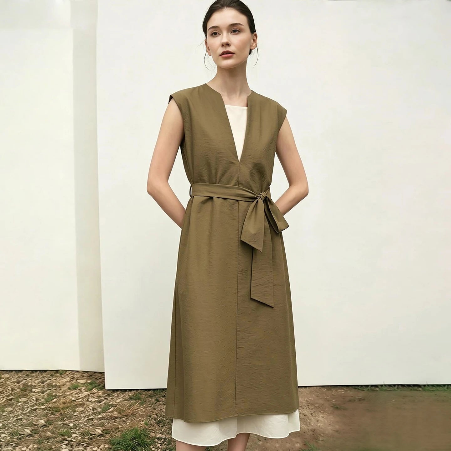 Modernes Damen Midikleid Patchwork Büro Elegant Baumwolle