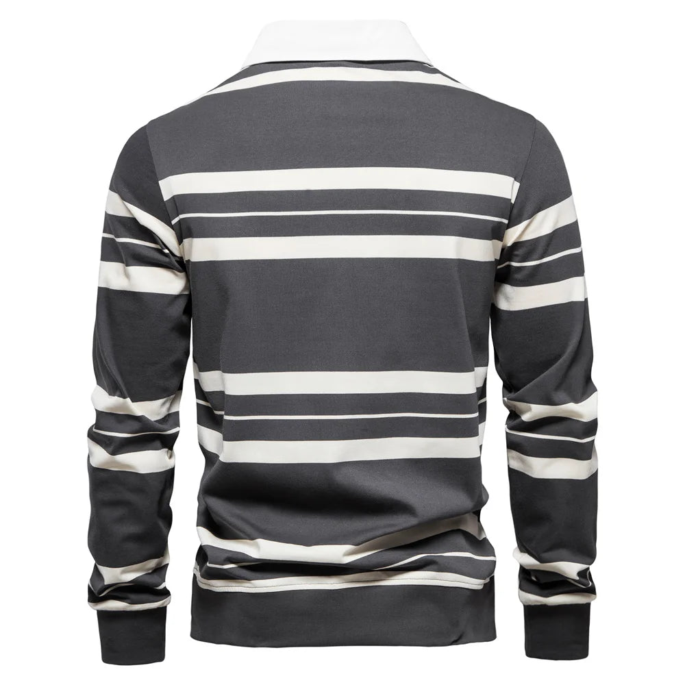Herren Langarm Polo Shirt aus Baumwolle mit gestreiftem Reißverschluss