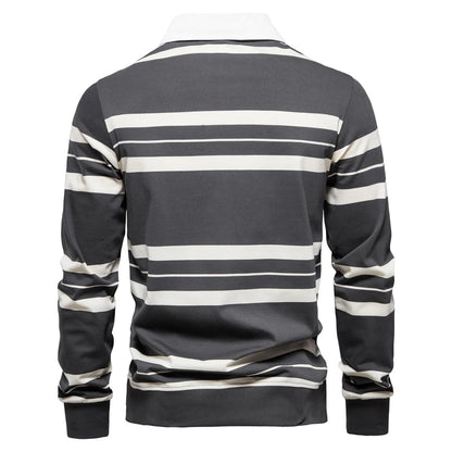 Herren Langarm Polo Shirt aus Baumwolle mit gestreiftem Reißverschluss