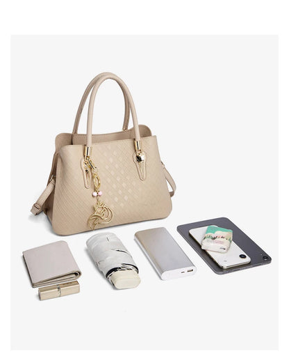 Damen Schultertasche aus echtem Leder im Karomuster mit Reißverschluss