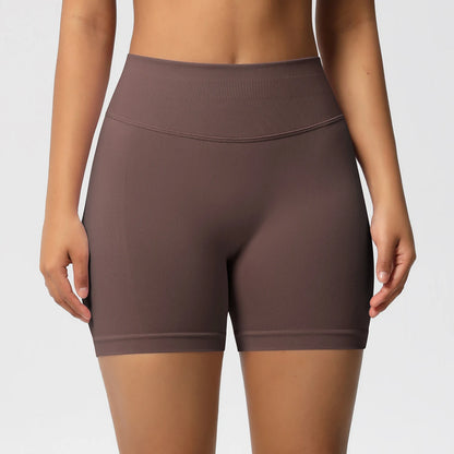 Damen-Yoga-Shorts mit hoher Taille, dunkelbraun, breiter Bund mit Naht