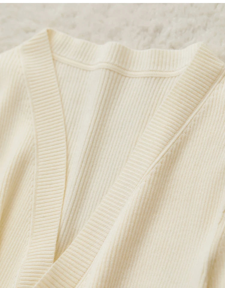 Damen V-Ausschnitt Pullover Kaschmir Slim Shirring Büro Frühling