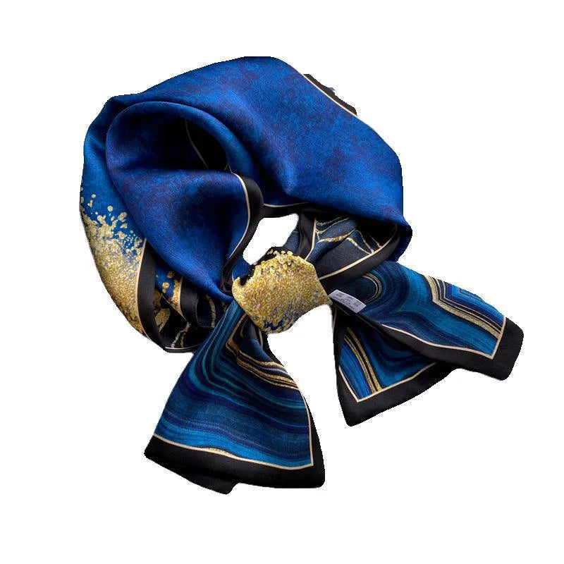 Damen Seidenschal dünn Taschenband Foulard Haarband Stirnband bedruckt E