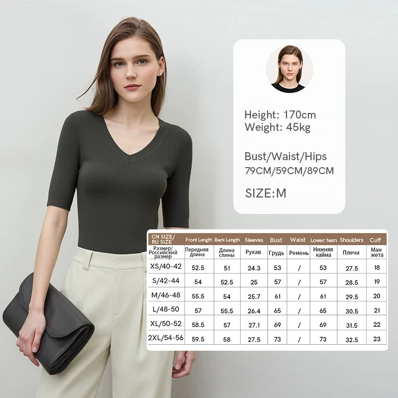 Damen V-Ausschnitt Pullover Viskose Halbarm Slim Büro Sommer