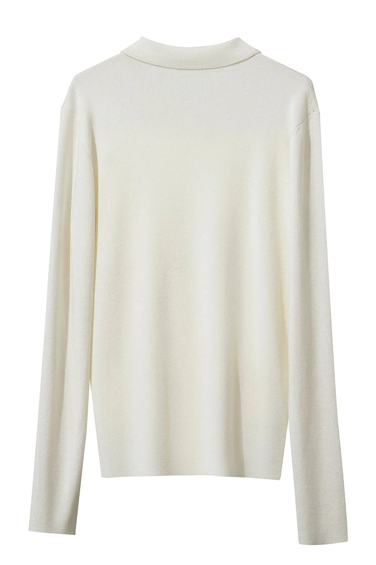 Damen-Strickpullover in Beige mit Rundhalsausschnitt hinten, lange Ärmel
