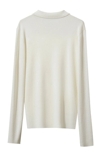 Damen-Strickpullover in Beige mit Rundhalsausschnitt hinten, lange Ärmel