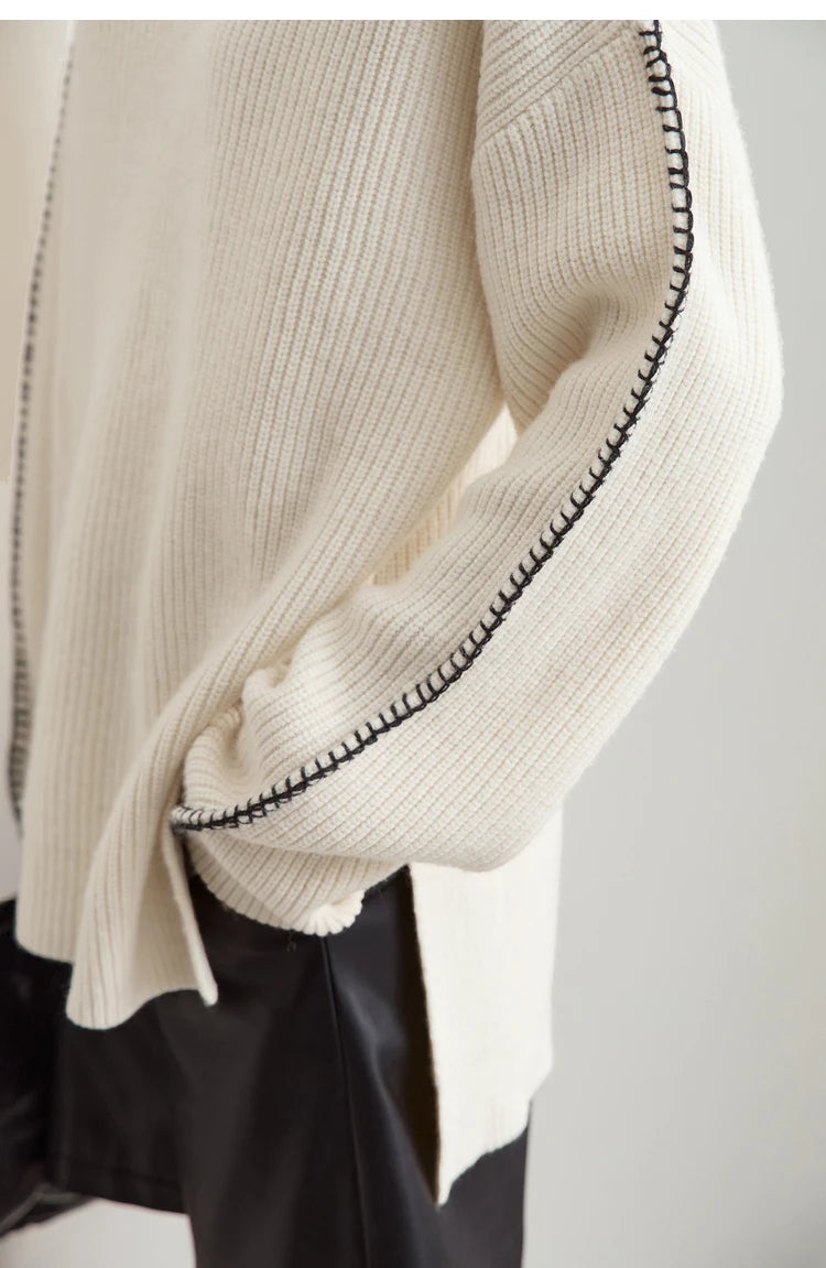 Damen-Rollkragenpullover Wolle Stickerei locker Weihnachten Winter