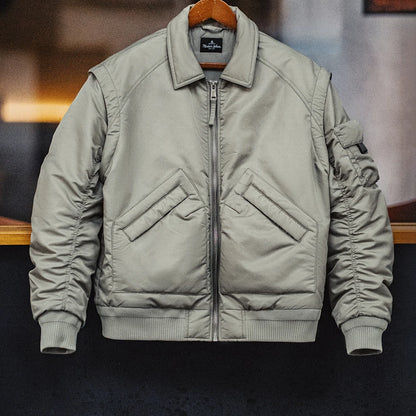 Herren Pilotenjacke Graugrün Warmer Mit Baumwolle Gefütterter Mantel Revers Taschen