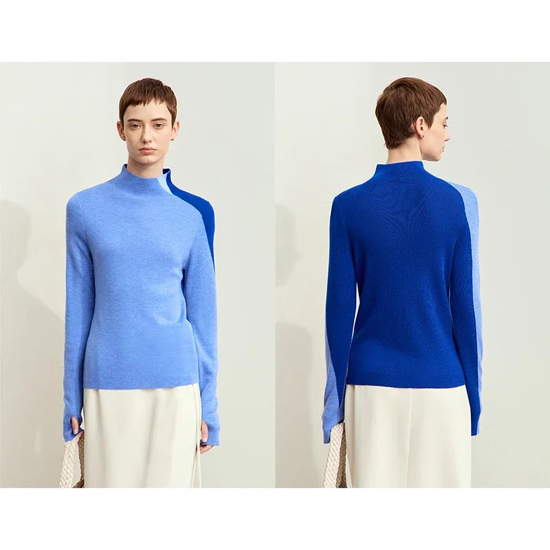 Damenpullover mit Stehkragen, Langarm, schlanke Passform, hellblau, einfarbig