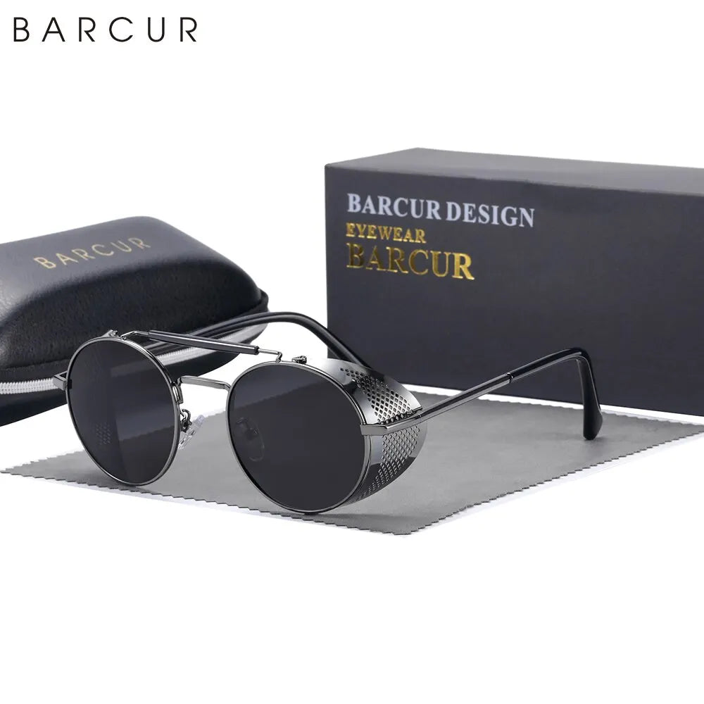 Sonnenbrille Steampunk rund Retro polarisiert Vintage Herren Damen B