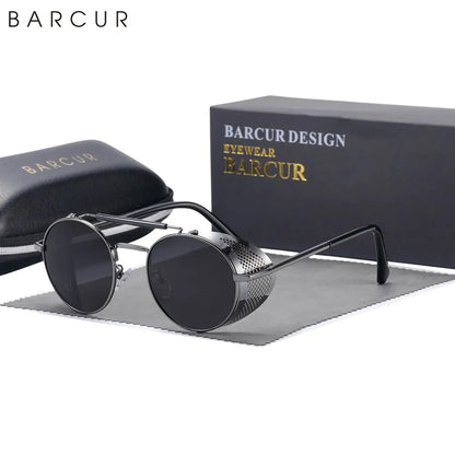 Sonnenbrille Steampunk rund Retro polarisiert Vintage Herren Damen B