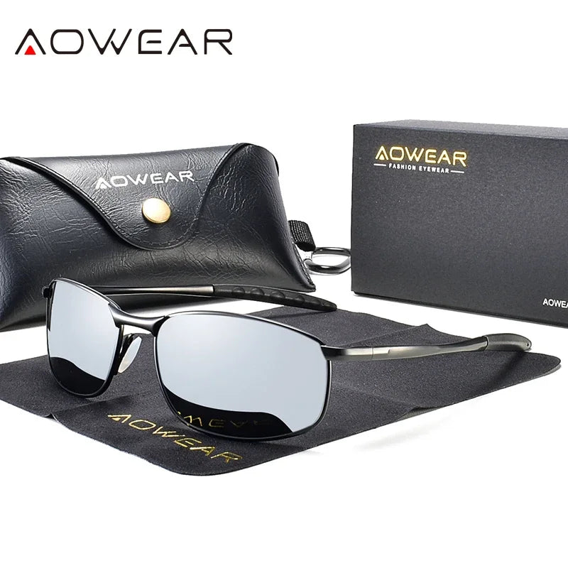 AOWEAR Retro Polarisierte Spiegel Sonnenbrille für Mann Frauen Vintage Sonnenbrille Herren UV400 Leichte Fahrbrille mit Etui