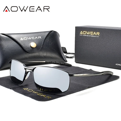 AOWEAR Retro Polarisierte Spiegel Sonnenbrille für Mann Frauen Vintage Sonnenbrille Herren UV400 Leichte Fahrbrille mit Etui