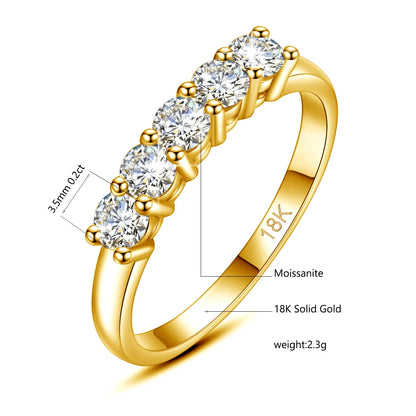 Damen-Ring aus 18K Gelbgold mit fünf Moissaniten und Echtheitszertifikat, Luxus Schmuckstück für Verlobung oder Hochzeit
