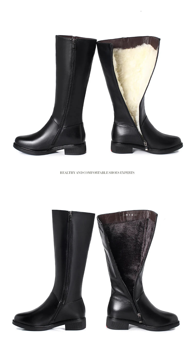 AIYUQI  Women Winter Boots 2025 New Genuine Leather Long Boots Women Big Size 41 42 43 Wool Warm Zipper Riding Boots Women
