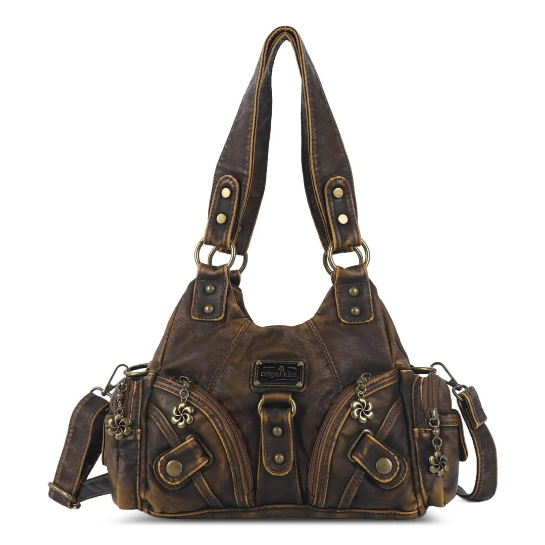 Damen-Hobo-Tasche aus Leder im Retro-Distressed Stil mit viel Stauraum und mehrfachen Innenfächern