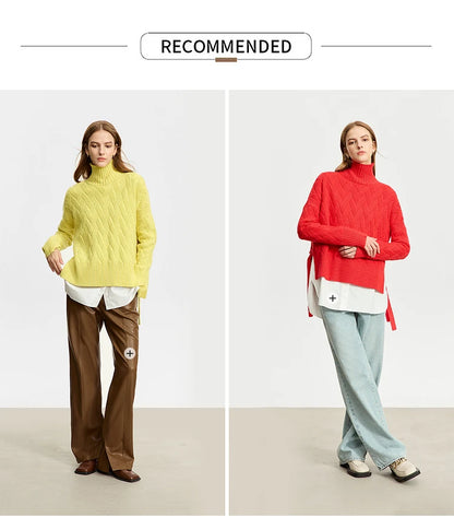 Damen-Rollkragenpullover locker Schnürung Herbst-Winter
