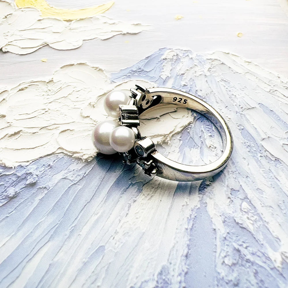 Damen-Ring Süßwasserperlen weiße Steine elegant aus Sterlingsilber