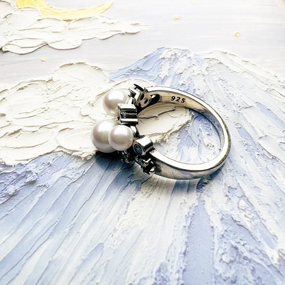 Damen-Ring Süßwasserperlen weiße Steine elegant aus Sterlingsilber
