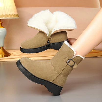 AIYUQI Snow Boots Female Genuine Leather 2025 New Wedge Anti-slip Women's Winter Shoes Boots Natural Wool Women Ankle Boots