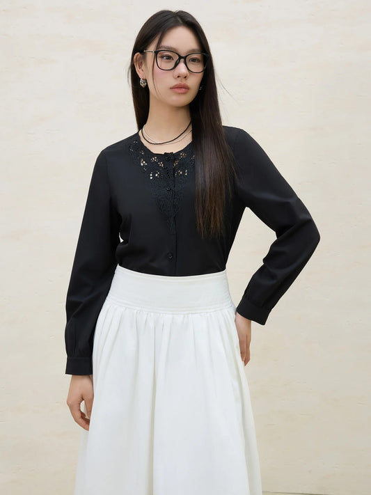 Damen-Strickpullover mit Stickerei und Rundhalsausschnitt – weiches Langarmshirt für den Herbst