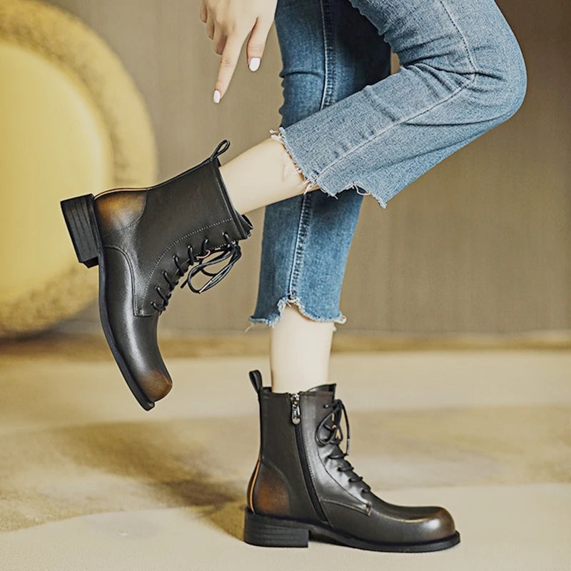 Damen Stiefeletten im Retro-Stil mit rutschfester Sohle und niedrigem Absatz