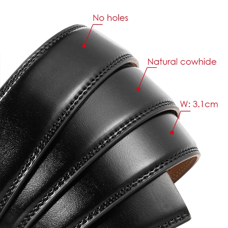 Herren-Gürtel aus Rindsleder mit automatischer Metallschnalle, 31 mm Breite, braun