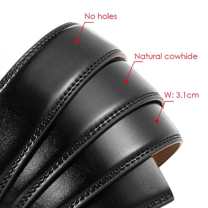 Herren-Gürtel aus Rindsleder mit automatischer Metallschnalle, 31 mm Breite, braun