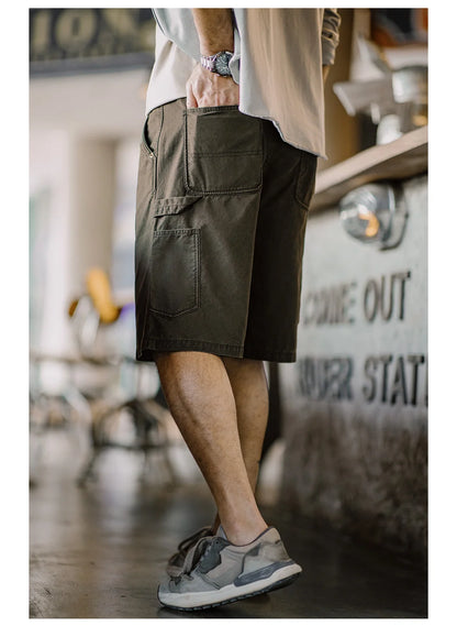 Herren Vintage Holzfäller Shorts mit Multi-Pocket und Reißverschluss für den Sommer
